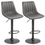 HOMCOM Adjustable Bar Stools Set of 2, Leathaire Swivel Barstools with Back and Footrest, Upholstered Bar Chairs for Kitchen, Dining Room, Home Pub, Dark Grey