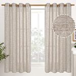 YoungsTex Natural Linen Curtains 63 Inches Long Window Curtains for Bedroom Grommet Top Light Filtering Privacy Linen Textured Semi Sheer Drapes, 2 Panels, 52x63 Inch, Natural