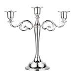 SUMNACON Metal Candelabra 3 arms Candle Holders Stand For Wedding Dinning Party (Silver)