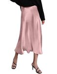 Zeagoo Womens Midi Skirt High Waisted Solid Satin Dress Zipper Elegant Work Skirts, Pink, Large