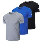 Gaiatiger 3 Pack Mens T-Shirts Dry-Fit Work Shirts Moisture Wicking Active Athletic Running Shirts Men Short Sleeve T-Shirt(520)-Black Grey Blue-L