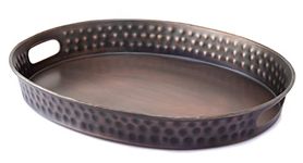 Monarch Abode 40604 Hand Hammered Metal Decorative Vanity Tray, Oval Ottoman Serving Tray for Kitchen Bathroom Counter Organizer, 17 inch, Antique Copper Finish