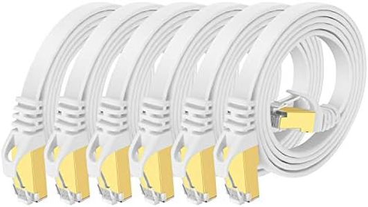Cat 7 Ethernet Cable 3ft 6 Pack Shielded,Flat Ethernet Patch Cables - High Speed Internet Cable for Modem, Router, LAN, Computer - Compatible with Cat 5e,Cat 6 Network - White