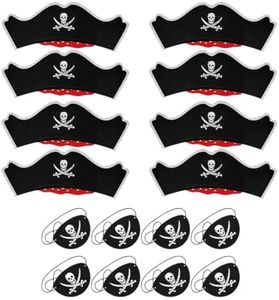 8 Set Banda Occhio Pirata Cappello Feltro Accessori - Pirata Bambino Regalo Compleanno Travestimento Costume Halloween Decorazioni Carnevale Festa a Tema Cosplay Ragazzi,Caraibi Capitano