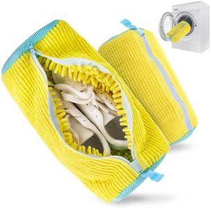 Laundry Shoe Bags for Washing Machine, 2 Pack Yellow Shoe Washing Bag, Laundry Bag for Washer and Dryer, Reusable washing bags for Sneakers, Trainers & Tennis Shoes