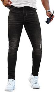 Heyfanee Mens Slim Fit Jeans with Holes Dark Grey Jeans for Men Ripped Skinny 32