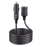 Cigarette Lighter Extension Cord DC12V-24V Cigarette Lighter Socket Extension Cable 8.3Ft Male Plug to Female Socket Heavy Duty Extension Lead for Car with LED Replaceable Power Adapter Cord