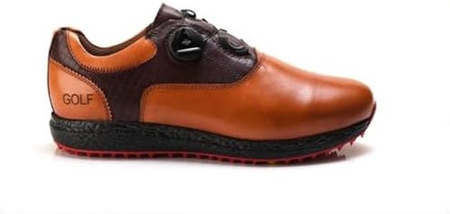 HITCARO Men's Proffessional Leather Golf Shoes | Lace-Up | Waterproof | Comfortable | Breathable | 6 Months Manufacturing Warranty (Orange Coffee, UK Footwear Size System, Adult, Men, Numeric, Medium, 8)