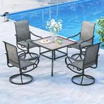 MFSTUDIO 5 Pieces Outdoor Patio Dining Set, 4 Sling Dining Swivel Chairs and 37" Square Metal Table with Wood-Like Top Furniture Sets for Lawn Backyard Garden