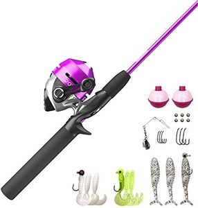 Zebco 202 Spincast Reel and Fishing Rod Combo, 5-Foot 6-Inch 2-Piece Fishing Pole, Size 30 Reel, Right-Hand Retrieve, Pre-Spooled with 10-Pound Zebco Line, Includes 27-Piece Tackle Kit, Pink