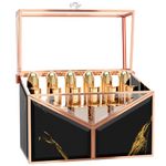 Coralhouse lipstick case,lipstick organizer, lipstick holders and organizers,Luxury Vintage black gold Tempered glass dresser organizer,With removable dividers,18 slots