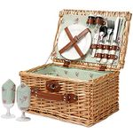ZORMY Wicker Picnic Basket for 2, Willow Hamper Basket Sets, Handmade 2 Person Picnic Basket with Utensils Cutlery Perfect for Picnic, Camping Flower