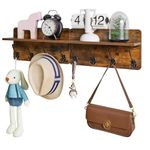 YMYNY Coat Rack Shelf Wall Mounted, Wooden Coat Hooks Set of 2, Entryway Coat Hanger with 8 Hooks,80cm L Floating Shelves, Key Holder, for Kitchen, Bathroom, Living Room, Rustic Brown, HWS006H-2