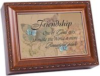 Cottage Garden Friendship Butterflies Woodgrain Rope Trim Music Box Plays That's What Friends are for