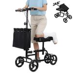 Mitoydoe Knee Scooter Walker with Bag – Heavy Duty Knee Walker Crutch Alternative, Adjustable Hands-Free Scooter with Brake, Dual Locking Handbrake & Shock Absorption – Foldable Medical Black