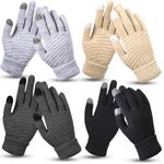 4 Pairs Women's Winter Touch Screen Gloves, Warm Fleece Lined Knit Gloves Elastic Cuff Winter Texting Gloves (Color A)