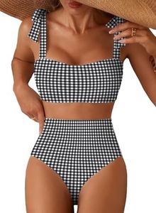 Herseas Womens Bikini Black Gingham Swimsuits High Waisted Bathing Suit L