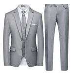 WULFUL Men's 3 Piece Slim Fit Suit Set Two Button Blazer Jacket Vest Pants Tuxedo Set for Party, Wedding and Business Light Gray