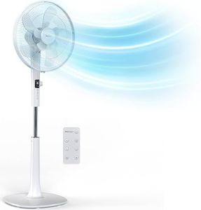 Pro Breeze® 16-Inch Pedestal Fan with Remote Control and LED Display - 4 Operational Modes - 80° Oscillation - Adjustable Height & Pivoting Fan Head (Dual Blades White)