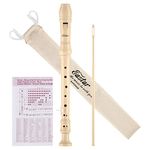 Eastar Soprano Recorder Instrument for Kids Beginner, Baroque Fingering C Key Recorder Instrument 3 Piece with Cleaning Kit, Thumb Rest, Cotton Bag, Fingering Chart, ERS-21BN, Natural, School-Approved