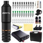 Tattoo Machine Pen Kit - Rayyl, Tattoo Machine Kit with Rotary Machine, 20pcs Cartridges Needles, Mini Power Supply, Grip Tape, Tattoo Practice Skins, ink Caps for Beginners & Professional Artists…