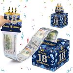 Happy 18th Birthday Money Box Cash Gift, Blue & Rose Gold Funny Pull Cash from Money Case for Surprise,Money Gift Box with Pull Out Happy 18th Birthday Card for Money/Lottery/Coupon on One's Birthday