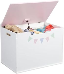 Navaris Baúl de madera blanco - Arcón infantil con banco para almacenaje de juguetes mantas ropa libros - Caja para organizar habitación niños - 60 x 41 x 39 cm - Con tapa rosa