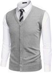 COOFANDY Men's Sweater Vest V Neck Casual Sleeveless Knitted Button Cardigan Vest Grey