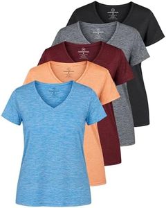 Real Essentials Womens Plus Size V Neck T-Shirt Ladies Yoga Top Athletic Tees Active Wear Gym Workout Zumba Just My Exercise Running Essentials Dry Fit Wicking Basic Clothes, Set 2, 3X, Pack of 5