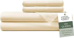 Hotel Sheets Direct 4 Piece Bed Sheet Set Queen Size, 100% Viscose Derived from Bamboo Sheets Set with 2 Pillowcases, Cooling & Breathable Luxury Bedding, Moisture-Wicking & Silky Soft, Light Yellow