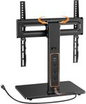 Perlegear Universal Swivel TV Stand with Power Outlet, Tabletop TV Stand for 32–60,65 Inch TVs up to 88 lbs, Tempered Glass TV Mount Stand Base with Height Adjustment, Tilt, Max VESA 400x400mm,PGTVS27