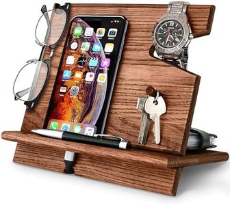 BARVA Gifts for Men Fathers Day Wood Docking Station Farmhouse Decor Nightstand Organizer Phone Wallet Watch Stand Key Holder Charging Dock Desk Accessory Tech Gadget Bedside Caddy Birthday Side Table