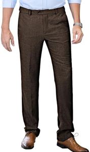 Men's Tweed Pants Herringbone Thick Wool Pleated Front Dress Suit Vintage Trousers (Coffee, 32W x 34L)