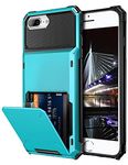 Vofolen Case for iPhone 8 Plus 7 Plus 6s Plus Wallet Card Holder 4-Slot Pocket Scratch Resistant Dual Layer Protective Bumper Rugged Rubber Armor Hard Shell Cover for iPhone 6 6S 7 8 Plus Light Blue