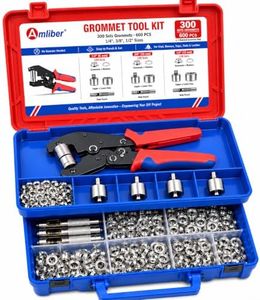 Amliber 3-Size Grommet Tool Kit 1/4" 3/8" 1/2", 600pcs Grommets for Fabric