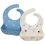 Little Dimsum Baby Bibs 2Pcs Silicone Baby Feeding Bibs Easily Adjustable and Wipe Clean Soft Waterproof Weaning Bibs Perfect Food Crumb Catcher for Babies &Toddlers(Glatic&Spaceship)