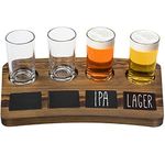 MyGift Beer Tasting Flight Sampler Set - Four 6 oz Pilsner Pub Glasses and Dark Brown Wood Serving Tray and Chalkboard Labels