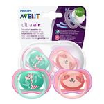 Philips Avent Soothers, 18m+ Ultra Air Baby Soother for Baby's Sensitive Skin with Self Sterilising Travel Case, Giraffe/Panda Design, Pink/Turquoise (Pack of 2) - SCF349/12