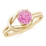 GOLDHARTZ Natural Gemstone Round Solitaire Infinity Knot Ring for Women | 925 Sterling Silver | 18kt Yellow Gold Overlay | Handcrafted | Engagement Ring (GH0164-Pink Tourmaline Ring_12)