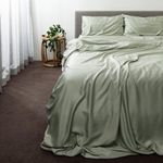 Waterlily 100% Eucalyptus Tencel Lyocell Bedding Set 4 pcs Duvet Cover Fitted Sheet Pillowcases Double King Size Vegan Silk Organic Natural Softer than Bamboo Luxury Bed Linen (Sage Green, King)