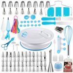 Cake Decorating Kit,137pcs Cake Decorating Supplies with Cake Turntable for Decorating,Pastry Piping Bag,Russian Piping Tips Baking Tools, Cake Baking Supplies for Beginners(Blue)