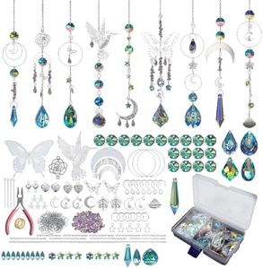 Zibuyu® 1 Set DIY Sun Catcher Wind Chimes for Balcony, Glass Crystal Prism Suncatcher Wall Hanging with Butterfly Moon Star Bird Pendants, Hanging Decor for Window Craft Gift