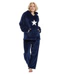 Style Slice Womens Pyjamas Set Fluffy Fleece Pyjamas Warm Hooded PJs for Women Sets Size 8/10/12/14/16/18/20/22 Navy Blue