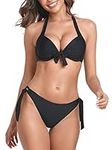 Colloyes Women’s Black Two Piece Bikini Sets Push Up Halter Bikini Bathing Suit Adjustable 2 Piece Swimsuit Underwire Bikini Swimwear for Women Size Medium