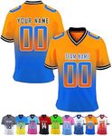 Mens Sports T-Shirt Custom American Football Jersey Personalised or Blank Quick Drying Breathable Short Sleeve for Women Kids, Orange, S~7XL