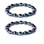 Punk Turkish Blue Evil Eye Necklace Bracelet Wristband Layer Weave Leather Maple Leaf Bangle Ethnic Jewelry for Women Men, 18 inches, Leather, Agate