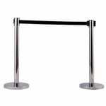 7 star DECOR Silver Stainless Steel SS Queue Manager with Retractable Belt for Banks | Hotel | Reception and other commercial purpose (Set of 2 Poles) (BLACK BELT)