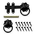 Ring Gate Latch for Wooden Gates Black Powder Coated 6"/150mm Door Latch - Galvanised Solid Ring Handle Garden Gate Latches and Catches for External Door Lock