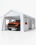 DEXSO Carport 13'x20' Heavy Duty Portable Garage, 1.0 mm Steel Poles & 180 g PE Waterproof Canopy, with Front & Rear Doors, 2 Side Doors, and 4 Windows, for Pickup Truck, and Boat, White