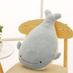 Peach Cuddle Microfiber Cute Animal Shaped Cushion for Kids Room (45X45 Cm, Whale B) Animal Cushion for Kids, Kids Furnishing, Decorative Cot Cushion, Nursery Décor, Baby Pillows, Lion Cushion,Grey